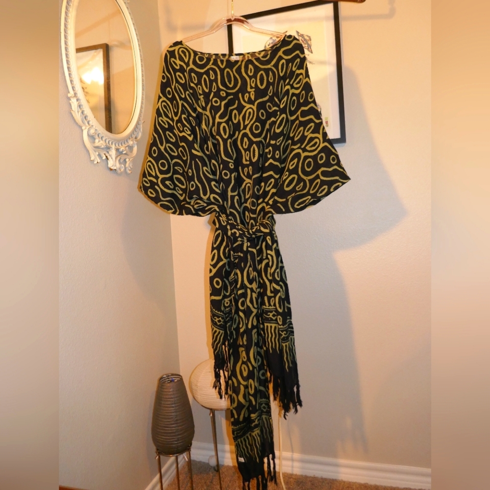 Vintage Hand Painted Tunic w Matching Belt/Scarf